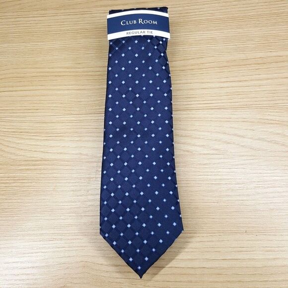 CLUB ROOM Mens Neck Tie Blue Diamond Linked Neat Micro Dot Classic Pointed - Picture 2 of 6